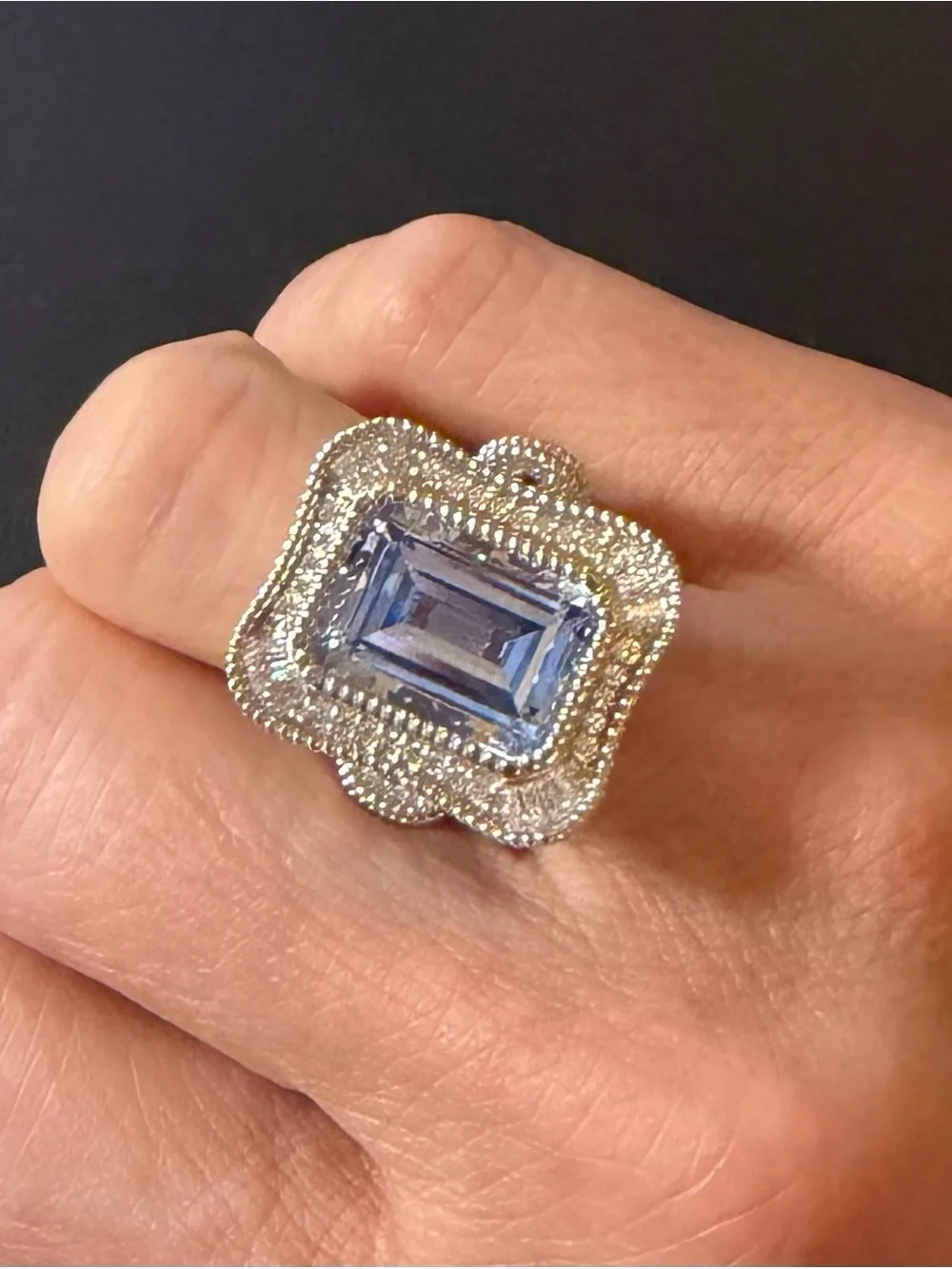 Judith Ripka Lab Blue Spinel, Rhodium Over Sterling Silver Princess Ring, size 6